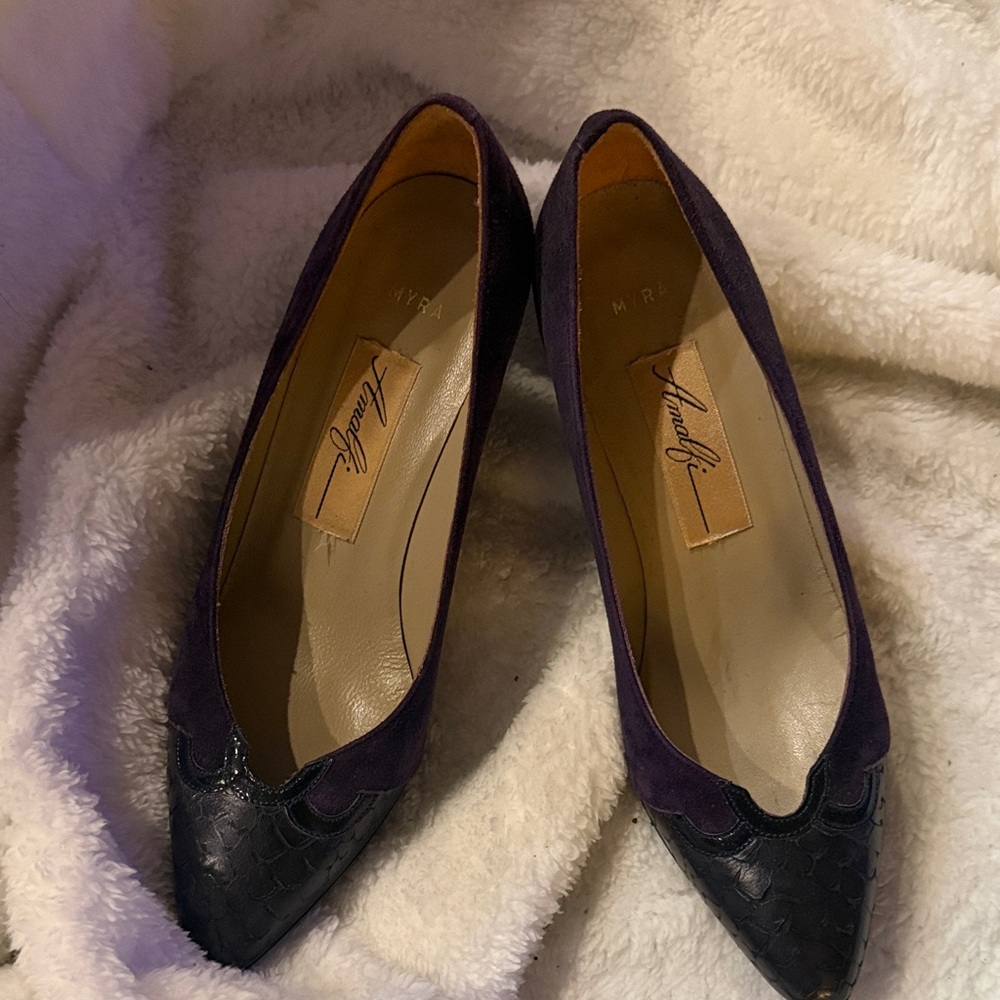 Amalfi Purple Suede and Black Snakeskin Textured Heels